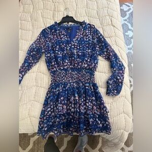 BLUE FLOWER PRINTED DRESS. Size medium. So cute with smocked waist & long sleeve